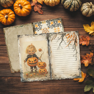 Vintage Niedliche Kid Halloween-Junk-Journal-Seite