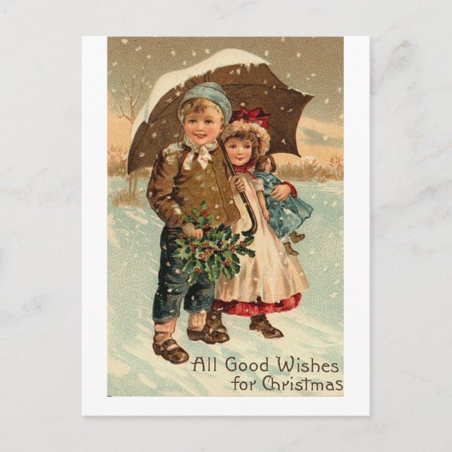 Vintage Niedliche Kinder Weihnachten Postkarte (Vorderseite)