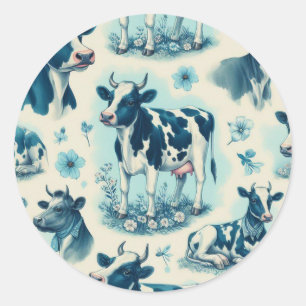 Vintage Niedliche landwirtschaftliche Kuh nahtlos Runder Aufkleber