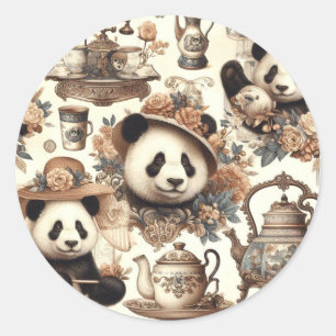 Vintage Niedliche Panda Nahtlose Malerei Runder Aufkleber