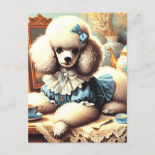 Vintage Niedliche Poodle-Malerei Postkarte