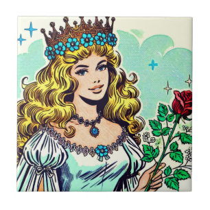 Vintage Niedliche Princess-Comicen Fliese