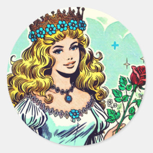 Vintage Niedliche Princess-Comicen Runder Aufkleber