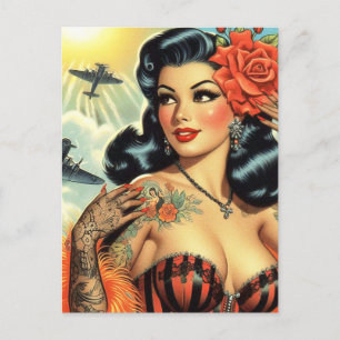 Vintage Niedliche Tattoo Girl Postkarte