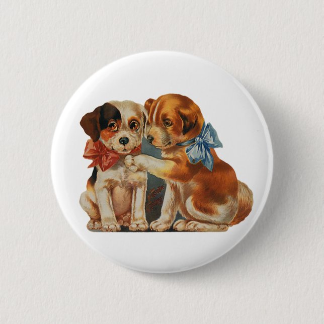 Vintage Niedliche Valentinin-Liebe, zwei Hunde Mut Button (Vorderseite)