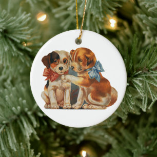Vintage Niedliche Valentinin-Liebe, zwei Hunde Mut Keramik Ornament