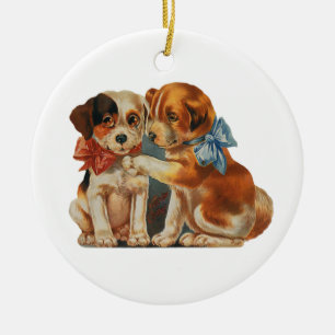 Vintage Niedliche Valentinin-Liebe, zwei Hunde Mut Keramikornament