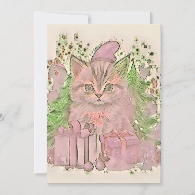 Vintage Niedliche Weihnachtskatze Feiertagskarte (Vorderseite)