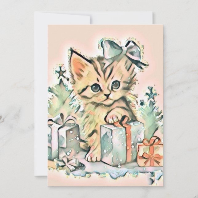 Vintage Niedliche Weihnachtskatze Feiertagskarte (Vorderseite)