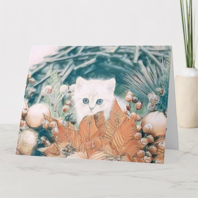 Vintage Niedliche Weihnachtskatze Karte (Vorderseite)