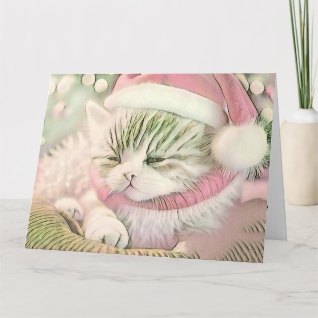 Vintage Niedliche Weihnachtskatze Karte (Vorderseite)