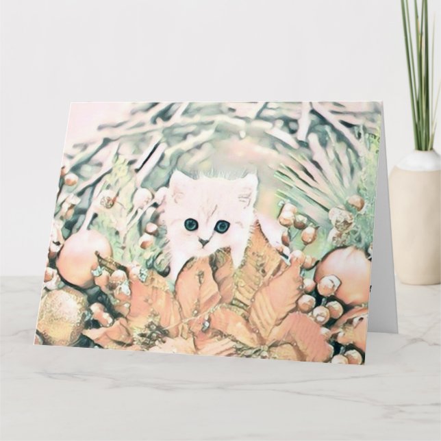 Vintage Niedliche Weihnachtskatze Karte (Vorderseite)