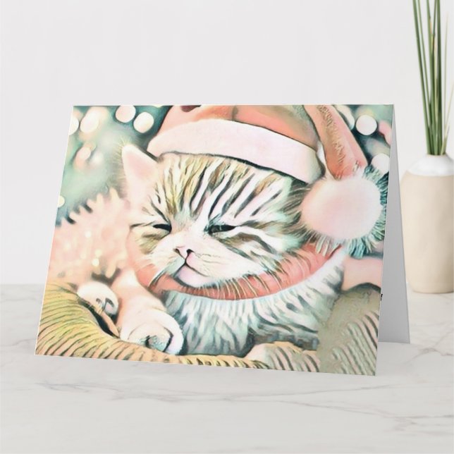 Vintage Niedliche Weihnachtskatze Karte (Vorderseite)