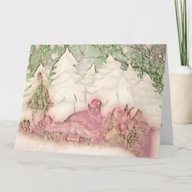 Vintage Niedliche Weihnachtskatze Karte (Vorderseite)