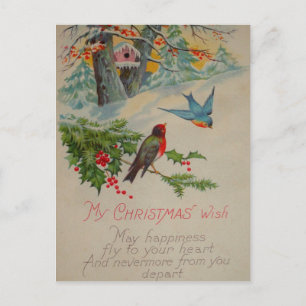 Vintage Niedliche Wintervögel Postkarte