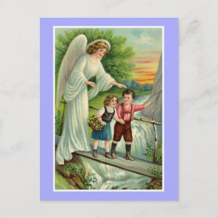 Vintage niedlicher Junge und Mädchen mit Schutzeng Postkarte