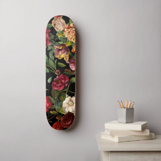 Vintage night floral garden pattern  skateboard