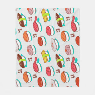 Vintage-Nigiri-Sushi, Doodle-Muster Fleecedecke