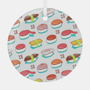 Vintage-Nigiri-Sushi, Doodle-Muster Ornament Aus Glas