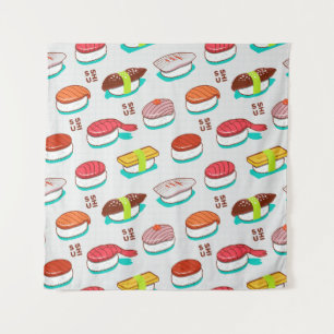 Vintage-Nigiri-Sushi, Doodle-Muster Wandteppich