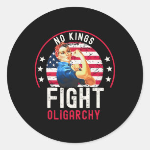 Vintage No Kings bekämpfen Oligarchie Frau Mädchen Runder Aufkleber