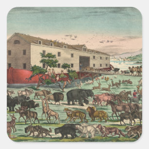 Vintage-Noah-Arch-Tiere-Illustration 1882 Quadratischer Aufkleber