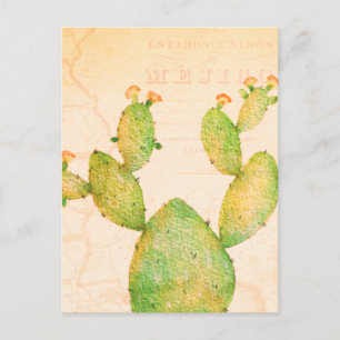 Vintage Nopal Cactus Watercolor Postcard Postkarte