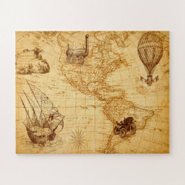 Vintage Nord- und Südamerika-Karte Puzzle