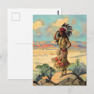 Vintage nordamerikanische Frau mit Kopfschmuck Kun Postkarte
