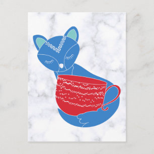 Vintage Nordic Blue Fox mit roter Tasse Postkarte