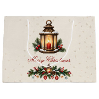 Vintage-Nordische-Weihnachtslaterne mit Immergrün- Große Geschenktüte