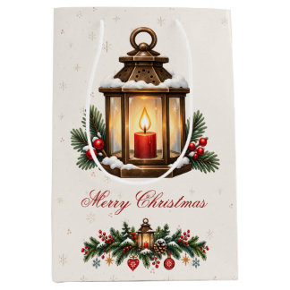 Vintage-Nordische-Weihnachtslaterne mit Immergrün- Mittlere Geschenktüte