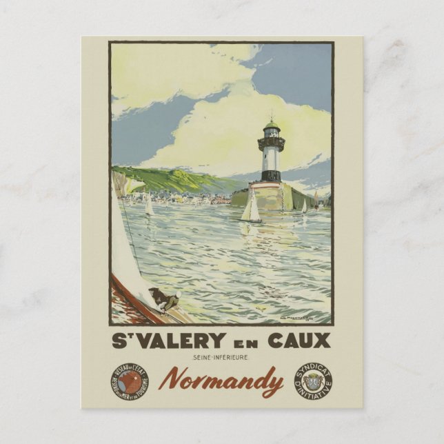 Vintage Normandie Frankreich Côte Lighthouse Postkarte (Vorderseite)