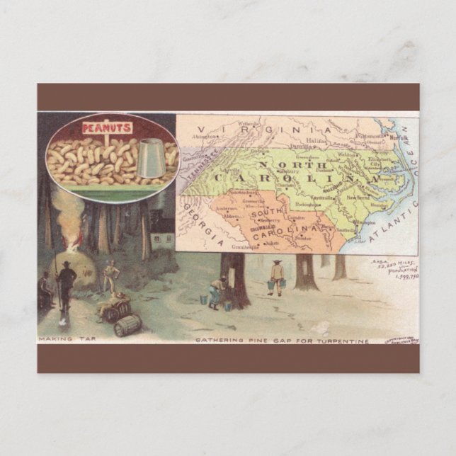 Vintage North Carolina Map Postkarte (Vorderseite)