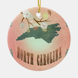 Vintage North Carolina-Staatskarte - Pastell-Pfirs Keramikornament