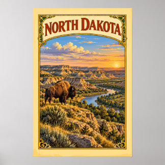 Vintage North Dakota Theodore Roosevelt National Poster