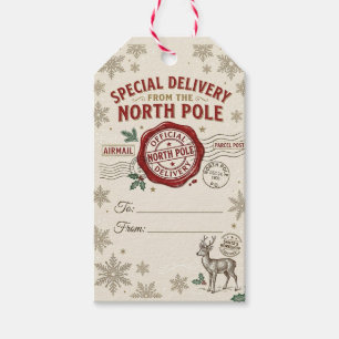 Vintage North Pole Speziallieferung Geschenkanhänger