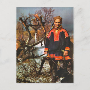 Vintage Norwegen, Sami und sein Renntier Postkarte