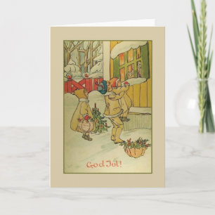 Vintage Norwegische Grußkarte Jul. Feiertagskarte