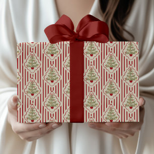 Vintage nostalgischer gestreifter Weihnachtsbaum Geschenkpapier