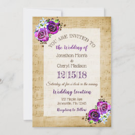 Vintage Noten Lila Rose Hochzeit Einladung