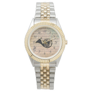 Vintage Noten mit französischem Horn Armbanduhr