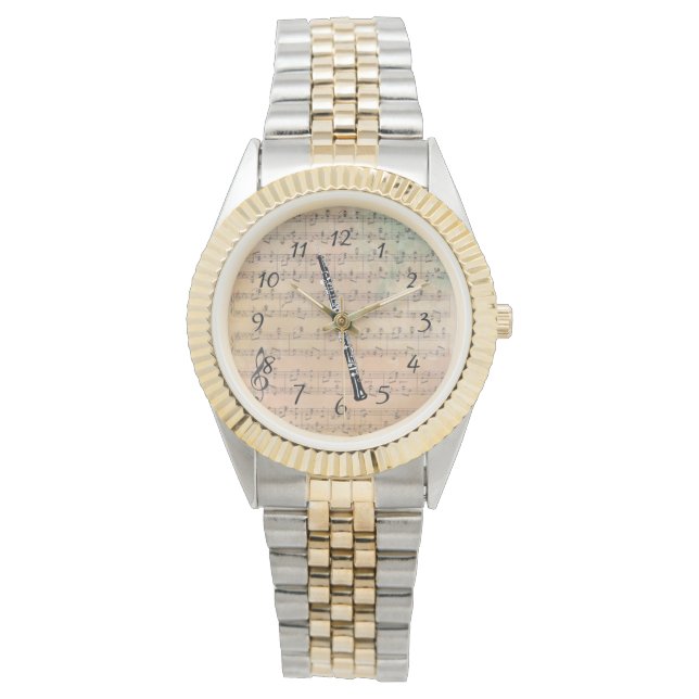 Vintage Noten mit Oboe Armbanduhr (Vorderseite)