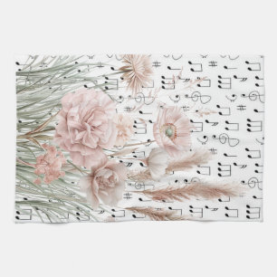 Vintage Noten mit rosa Wildblumen Geschirrtuch