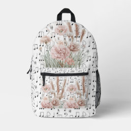 Vintage Noten mit rosafarbenen Peony-Wildblumen Bedruckter Rucksack