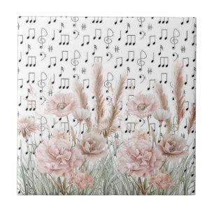 Vintage Noten mit rosafarbenen Peony-Wildblumen Fliese