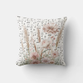 Vintage Noten mit rosafarbenen Peony-Wildblumen Kissen