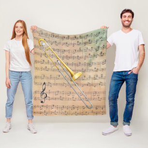 Vintage Noten mit Trombone Fleecedecke
