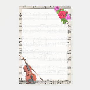 Vintage Noten mit Violine und Rose Post-it Klebezettel