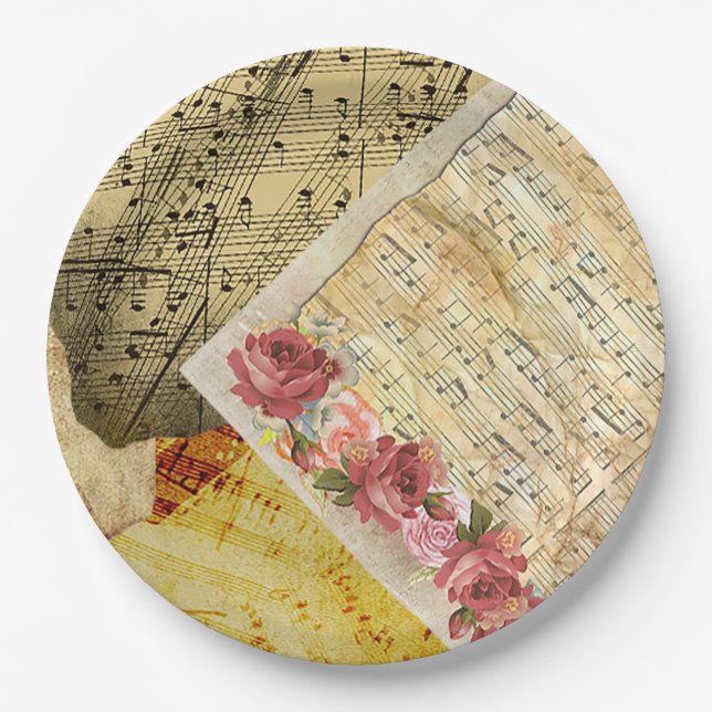Vintage Noten Musical Notes Paper-Teller Pappteller (Vorderseite)